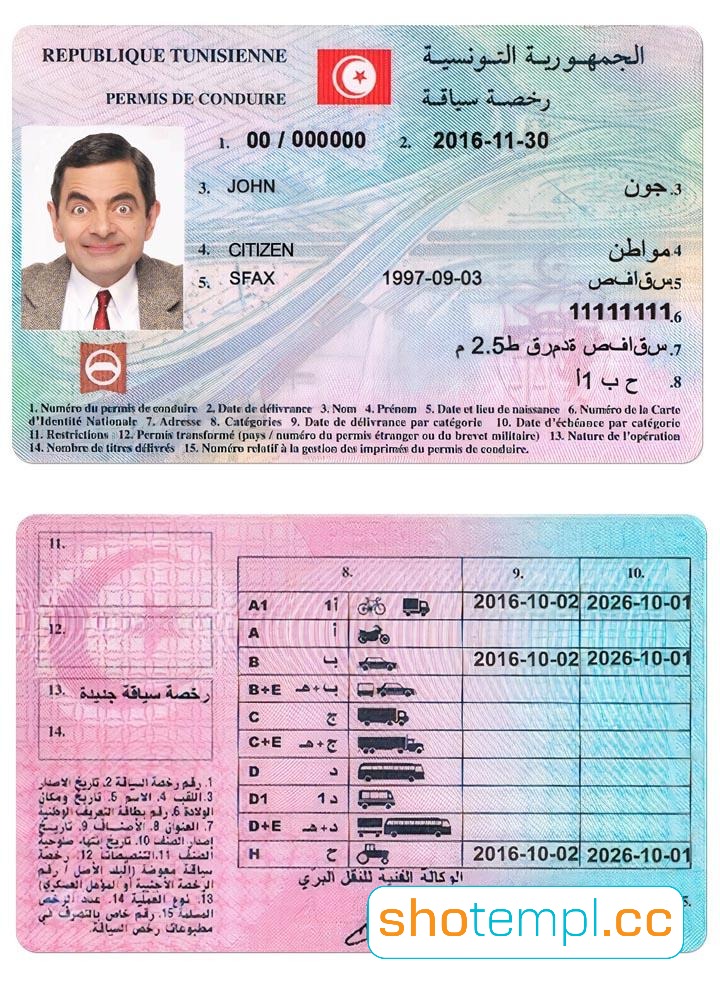 Tunisia Driver License PSD Template